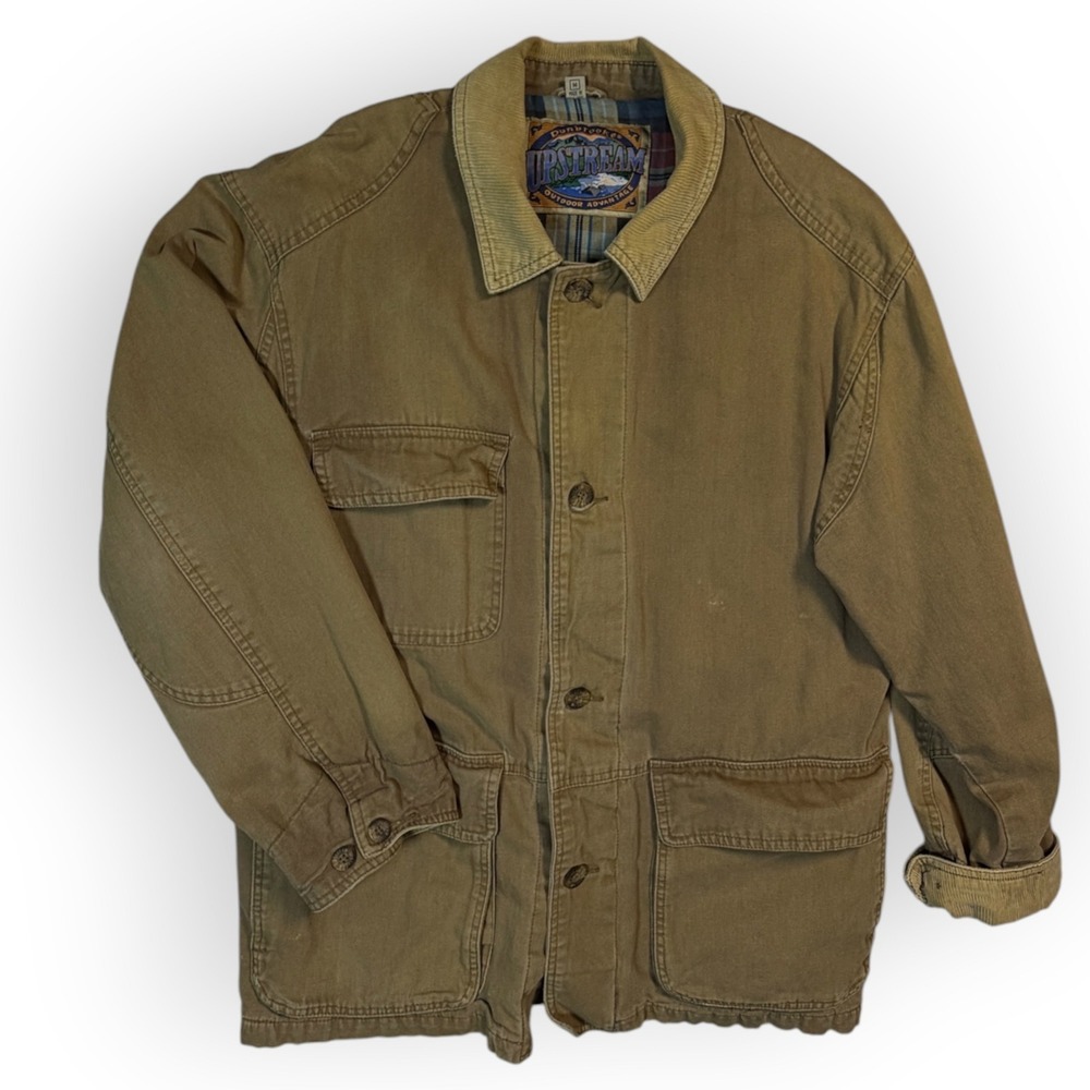 Dunbrooke Upstream Mens Tan Canvas Chore Jacket Corduroy Collar Plaid Lined M